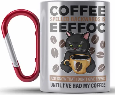 Produktbild von Trendation - Lustige Edelstahl Tasse Karabinern Für Frauen Männer Geschenk - Coffee Spelled Backwards Is Effoc - Lustiger Spruch Karabiner Edelstahl Tasse Karabiner Edelstahl Arbeitskollege (Rot)