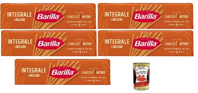 Produktbild von Barilla Integrale Linguine – Vollkorn Hartweizennudeln – 100% Vollkorn, ballaststoffreich – Kochzeit al dente 9 Min – perfekte Bandform für Saucen & Pesto – 5 x [500 g] + Italian Gourmet polpa 400g
