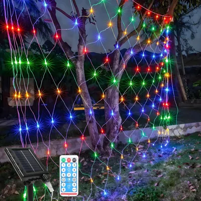 Produktbild von TolleTour LED Solar Lichternetz 3x2M Bunt Lichterkette Weihnachtsbeleuchtung Lichtervorhang Innen Außen Deko 8 Modi IP44