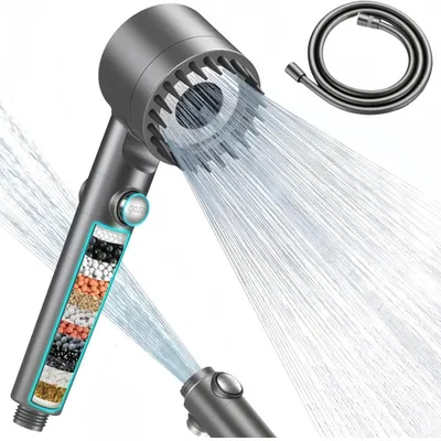 Produktbild von Duschkopf mit Filter, Hochdruck Handbrause mit Filtration in 15 Schichten, 1,5M Schlauch, 3 Strahlarten Sparduschkopf für Entfernen vom Harten Wasser