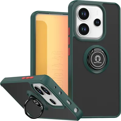 Produktbild von Hülle für Xiaomi Redmi Note 14 4G Matte Transluzent TPU Stoßfest Schutzhülle mit Ring Halter Ständer dunkelgrün