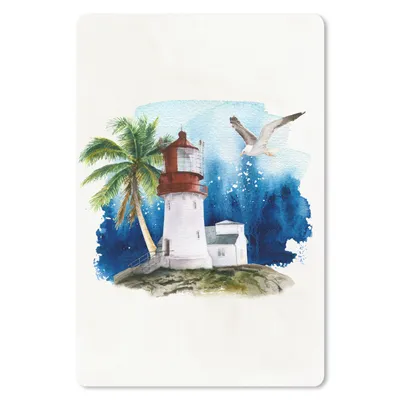 Produktbild von MuchoWow® Mauspad Mousepad Aquarell - Leuchtturm - Palme 18x27 cm - Mousepads - Maus Mat - Pad - Mausunterlage