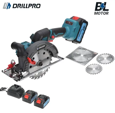 Produktbild von Drillpro Akku-Handkreissäge 21V 1800W, 8000 U/min, 45° Gehrungsschnitt, 125/150/165 mm Sägeblätter, 2 Akkus, EU-Stecker