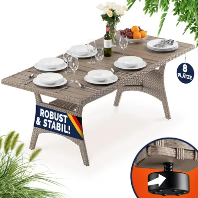 Produktbild von CASARIA® Polyrattan Gartentisch 190x90x74cm mit Ablage WPC-Tischplatte Höhenverstellbar Holzoptik Wetterfest Garten Terrasse Esstisch Gartenmöbel Creme