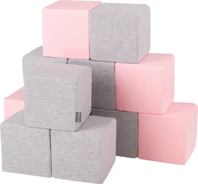 Produktbild von KiddyMoon schaumstoff würfel für baby weiche blöcke 12 stücke schaum spielzeug montessori-spielzeug mit schaum und viel spaß für kinder, hergestellt in der eu, blöcke: hellgrau-pink