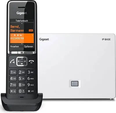 Obrázek produktu pro Gigaset Comfort 550A IP BASE, DECT telefon, Sluchátko s kabelem, Hlasitý odposlech, 200 pol., Identifikace volajícího, Černá, Bílá