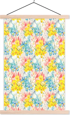 Produktbild von MuchoWow® Textilposter Blumen - Collage - Natur 40x60 cm mit holzfarbenen Rahmen - Poster