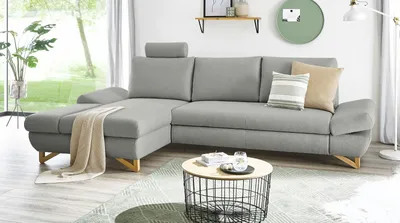 Produktbild von Ecksofa "Skalm" in hellgrau Velours Wohnzimmer Sofa284 cm
