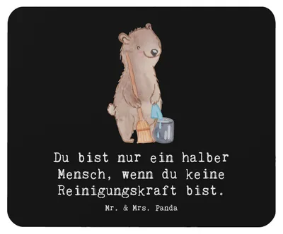 Produktbild von Mr. & Mrs. Panda Mauspad Reinigungskraft Herz - Schwarz - Geschenk, pc mousepad, laptop, Mouse Pad