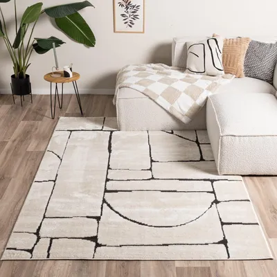 Produktbild von Volero - Japandi Teppich - Yori Blocks Creme Schwarz - 240x340 cm - Wohnzimmer, Esszimmer, Schlafzimmer - Klassik, Ländlich, Modern, Skandinavisch