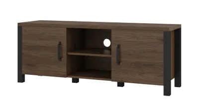 Zdjęcie produktu dla Szafka RTV OLIN Szerokość 147 cm Orzech Okapi / czarny Helvetia Meble 24OKJC41