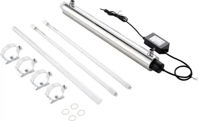 Immagine prodotto di Filtro per acqua UV e sterilizzatore - Sistema idrico domestico - Potenza 27 W - Portata 22,7 l/min - Alloggiamento in acciaio inossidabile - Rivestimento in quarzo - Per doccia, acqua potabile, pulizia