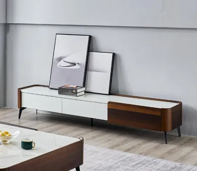 Image de Support TV RTV Lowboard Blanc Table Bois Moderne Salon Sideboard