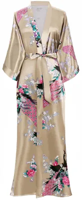 Obrázek produktu pro BABEYOND Dámské kimono, dlouhá saténová róba s potiskem pávů a květin