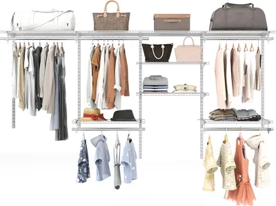 Produktbild von COSTWAY Kleiderschrank und Aufbewahrungssystem, 122-244 cm wandmontierte Kleiderschrankregale DIY erweiterbares verstellbares Metallgitterregal