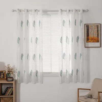 Vorhänge mit Blattmuster, bestickt, 2er-Set, 160x140 cm, transparent