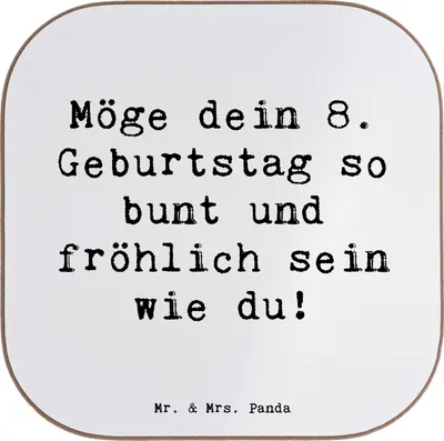 Produktbild von Mr. & Mrs. Panda Tassenuntersetzer Spruch 8. Geburtstag Freude - Weiß - Geschenk, Quadratischer Untersetzer, Alter, Glas, Tischuntersetzer, Überraschung, 8 Jahre alt