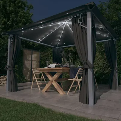 Image de Pavillon avec rideaux & guirlande lumineuse LED 3x3 m Anthracite Alu