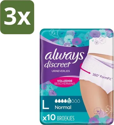Produktbild von Always – Inkontinenzhöschen – Für Harninkontinenz Größe L – 10 Inkontinenzhöschen - Vorteilspack - 3 Stücke