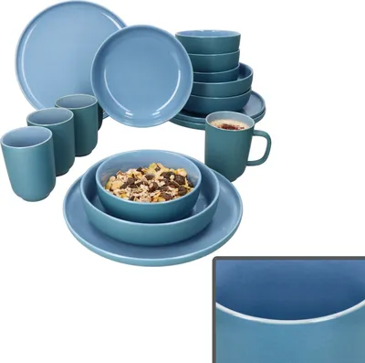 Produktbild von 16tlg Kombiservice Jasper Ozeanblau Steingut 4 Personen Becher Schalen Teller