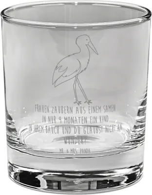 Produktbild von Mr. & Mrs. Panda Glas Storch - Transparent - Geschenk, Mutter, Longdrinkglas, für Gin, Gute Laune, Schwangerschaft, Störche, Geburt, Tumbler, gravur, Cocktailglas, Baby