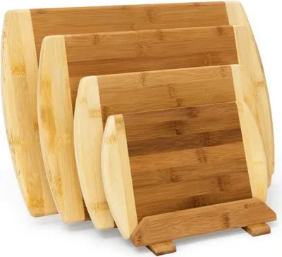 Image de Planches à découper en bambou, lot de 4 avec support