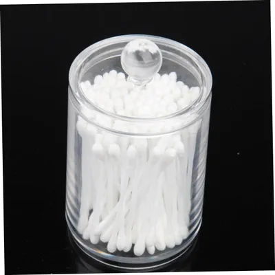 Imagen del producto de Contenedores de dos piezas para discos de algodón y bastoncillos de algodón, dispensadores de acrílico transparente con tapa, y organizadores de maquillaje redondos para el dormitorio o el baño