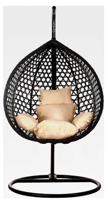 Produktbild von Hängesessel Style XXL Rattan Korb Gestell Schwarz mit Relaxkissen Beige