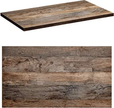 A top view of a wooden countertop and a close-up of the wood grain texture.