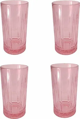 Produktbild von Pasabahce 520015 Longdrink Glas im Retro-Design und Kristall-Look, für Cocktail, Saft, Wasser, Drinks, Schwerer Highball,445 ml, 4 Stück pink