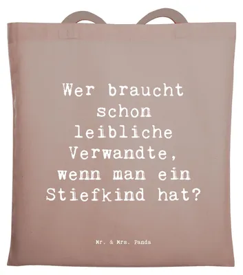 Produktbild von Mr. & Mrs. Panda Tote Bag Spruch Stiefkindliebe - Braun Pastell - Geschenk, Familienliebe, Tasche, Familie, Schultasche, Stoffbeutel, Patchworkfamilie, Jubiläen, Humor