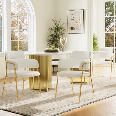 Immagine prodotto di Fortuna Lai Sedia da pranzo (4 pezzi), Sedia da pranzo moderna con gambe dorate, Sedie per soggiorno, sala da pranzo e camera da letto, Sedia ergonomica, Sedia Beige