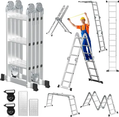 Immagine prodotto di Aopunly Scala multiuso Scala multifunzionale Scala pieghevole 4x3 360cm Scala telescopica Scala a telaio Scala singola Scala a gradini Scala domestica Scala in alluminio