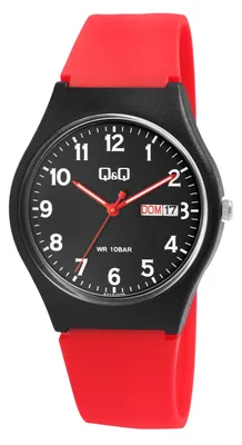 Produktbild von Q&Q Uniuhr mit Silikonarmband in rot, 10 Bar wasserdicht