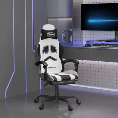 Produktbild von PUEAZU Gaming-Stuhl mit Fußstütze Weiß und Schwarz Kunstleder - Bürostühle &31148