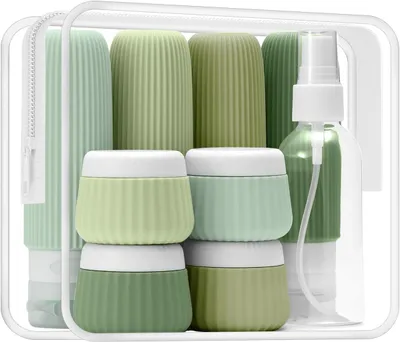 Produktbild von Reiseflaschen Set 9-teilig, Silikon, 90 ml und 30 ml, auslaufsicher, BPA-frei, für Urlaub