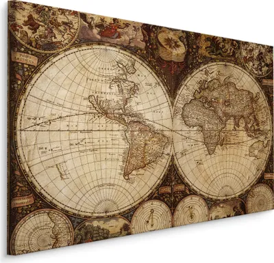 Produktbild von Canvas Bild LEINWANDBILD Kunstdruck XXL Wandbild Weltkarte Alt Geografie