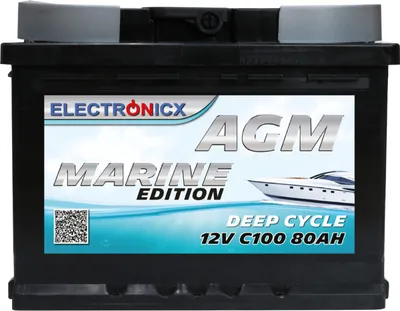 Immagine prodotto di Batteria AGM Electronicx 80Ah Edizione Marina - Batteria di emergenza da 12V per barche, camper e impianti solari ▶ Premium  Batteria AGM a manutenzione zero da 12V