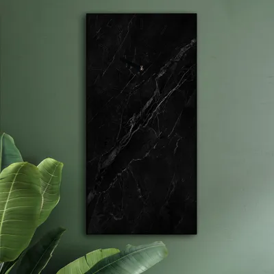 Produktbild von Wohnzimmer Leinwand Uhr Geräuschlos Küche 30x60 Schwarzer, Marmor, Textur, schwarze Zeiger