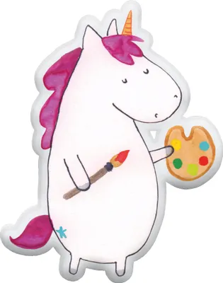 Produktbild von Mr. & Mrs. Panda Tierkissen Einhorn Künstler 70 cm - Weiß - Geschenk, Einhörner, Pinsel, Maler, kuschelkissen tierform, Welt, Plüschtier, Dekokissen, Stofftier, Unicorn
