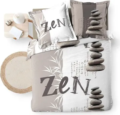 Image de Parure de lit - Douceur d'Intérieur - GALETS ZEN - Coton - 240 x 220 cm - Beige