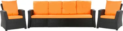Produktbild von Gartenkissen Set für Polyrattan Orange – Sitzkissen 180x50 cm + 4x Rückenkissen 56x50 cm – Auflagen für 5-6 Sitzer Gartensofa & Gartenstuhl/Sessel