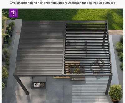 Produktbild von PURPLE LEAF Lamellenpergola 3×4,25 m – verstellbares Alu-Lamellendach, wasserdicht & winterfest, freistehend, Gartenpavillon in Grau