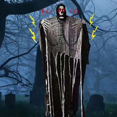 Obrázok produktu pre Omgoods - Halloween, visiacia postava ducha s žiarivými červenými očami