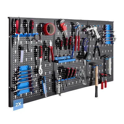 Zdjęcie produktu dla Ścianka narzędziowa AREBOS 6-częściowa perforowana | 34-częściowy zestaw haków i wsporników | 235,2 x 59,5 x 2 cm | Perforowana ścianka narzędziowa z materiałem montażowym | Niebieski