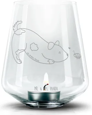 Produktbild von Mr. & Mrs. Panda gravur glas Hund Marienkäfer - Transparent - Geschenk, Mischlingshund, Neugierig, Windlicht, kerzenhalter, Teelichthalter, graviert, Laterne, Achtsam