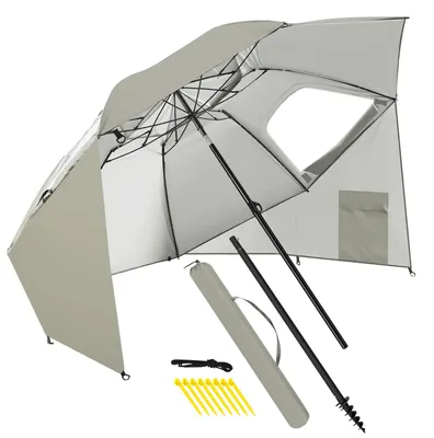 Zdjęcie produktu dla Parasol Peviasot 210 cm, UV50+, z wbijanym w ziemię trzpieniem, odporny na wiatr, z regulacją nachylenia i przenośny – na plażę, balkon i do ogrodu, kolor beżowy