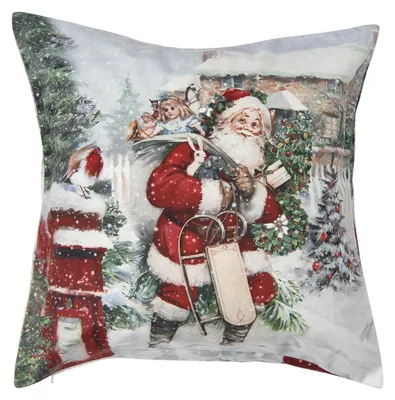 Produktbild von Clayre & Eef Kissenbezug 45x45 cm Weiß Polyester Weihnachtsmann