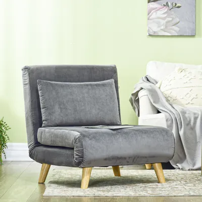 Produktbild von Schlafsessel 3-in-1 mit 6-fach verstellbarer Rückenlehne, Bettsessel Samtoptik Stahlrahmen, Grau | 72 x 78 x 79 cm | bis 180° klappbar | 19 kg
