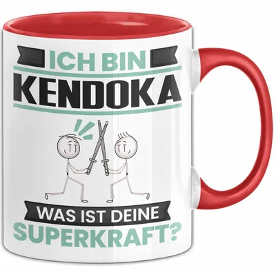 Produktbild von Kendoka Tasse Geschenk für Kendoka Geburtstag Lustiger Spruch Kaffee-Becher Was Ist Deine Superkraft (Rot)
